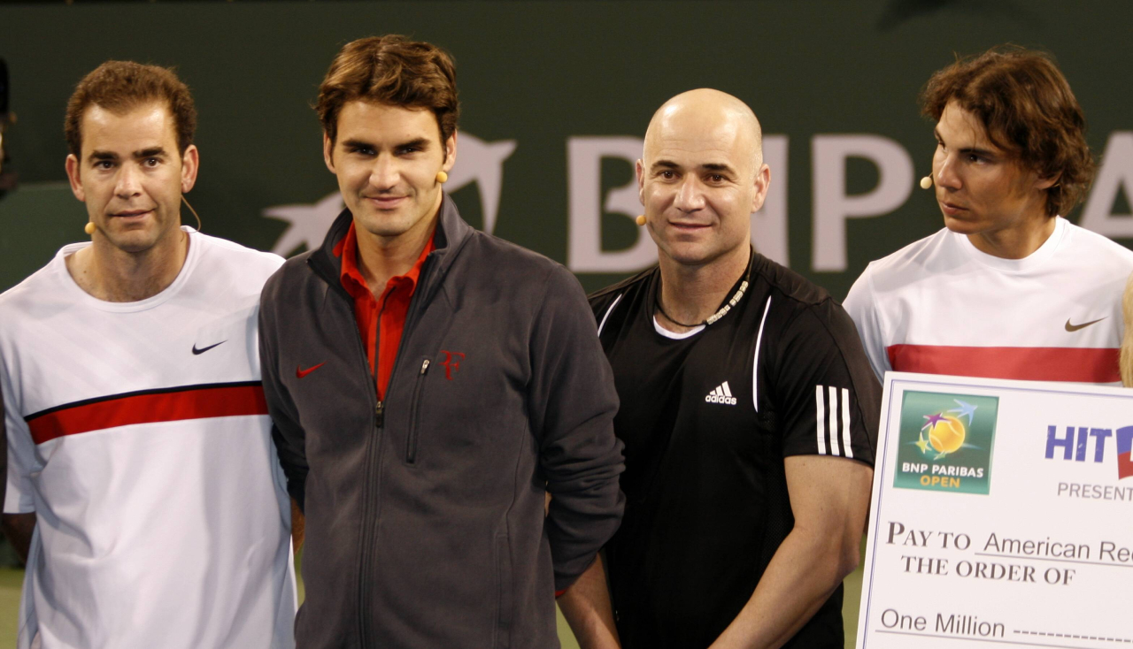 Andre Agassi: «¿Sabes cuál era la única debilidad de Rafa Nadal? Le rompí el servicio porque le di una patada a su botella de agua» 3 Sampras, Federer, Agassi y Nadal (Foto: Cordon Press)