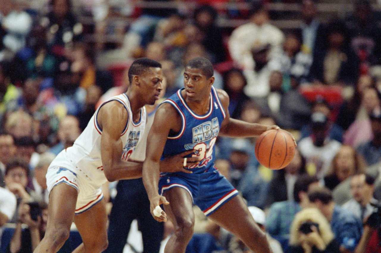 Dennis Rodman: «Jokić es lentísimo, pero es mejor que Larry Bird, que hoy solo jugaría en Europa» 2 Dennis Rodman frente a Magic Johnson en el All Star de 1992 (Foto: Cordon Press)