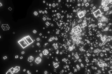 representacion 3d de confeti brillante con fondo negro oscuro abstracto