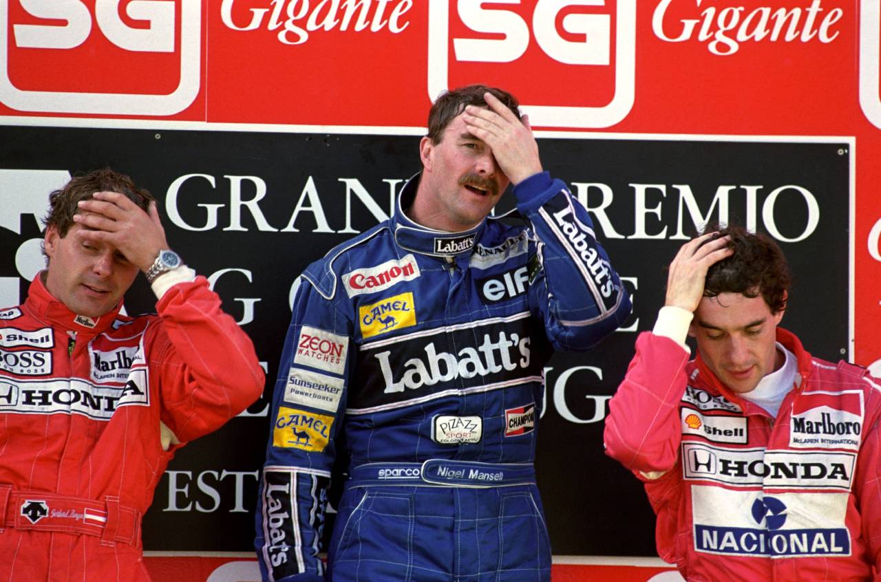 Nigel Mansell: «Ecclestone me dijo que tenía que aprender a hacer política como Alain Prost, pero yo siempre fui un deportista» 8 Gerhard Berger, Nigel Mansell y Ayrton Senna (Foto: Cordon Press)